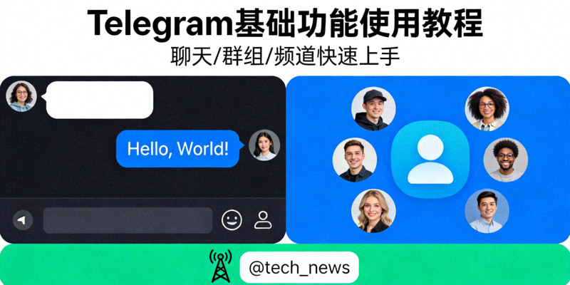 Telegram基础功能使用教程封面图：展示聊天界面、群组和频道功能