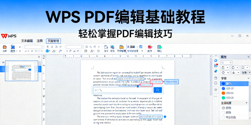 WPS PDF编辑基础教程封面图：展示WPS软件界面与PDF文档编辑功能