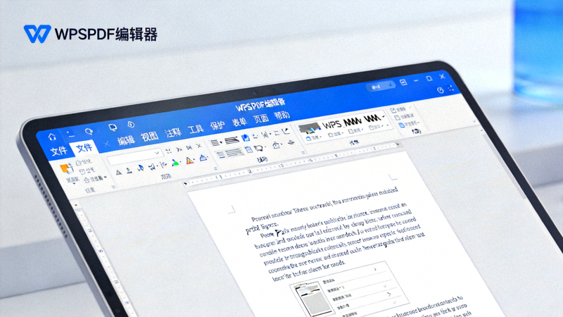 WPS PDF编辑器主界面截图：展示已打开的PDF文档与顶部菜单栏