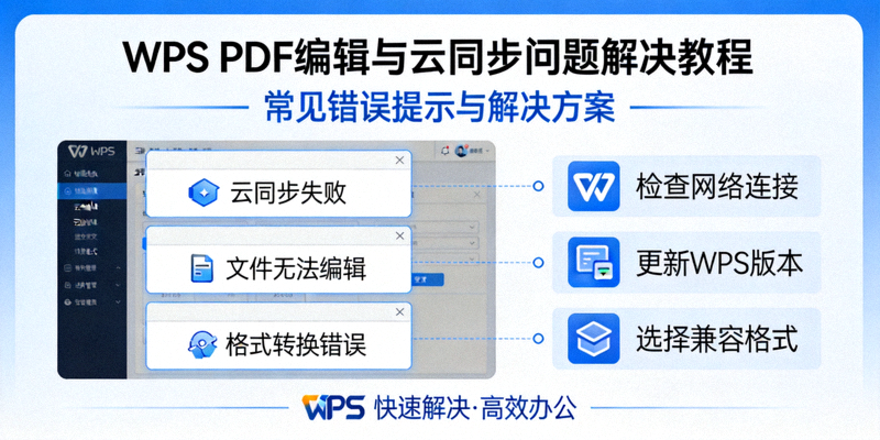 WPS PDF编辑与云同步问题解决教程封面图：展示常见错误提示与解决方案