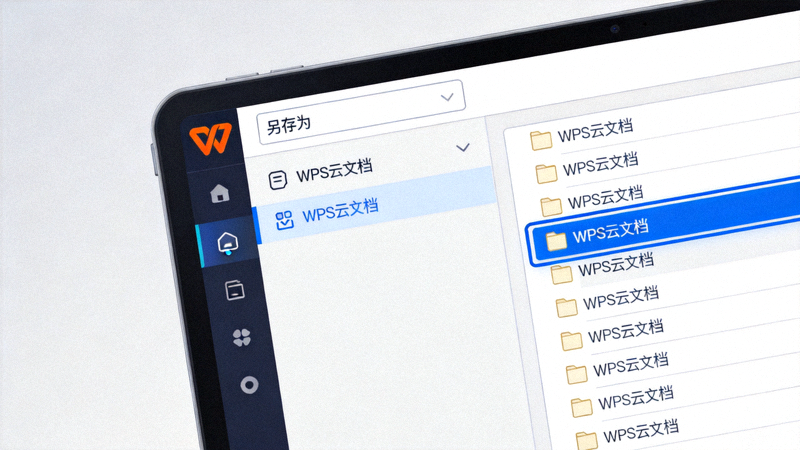 WPS文件保存对话框截图：突出显示'WPS云文档'保存位置选项