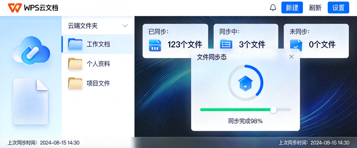WPS云文档界面：展示云端文件夹列表和文件同步状态