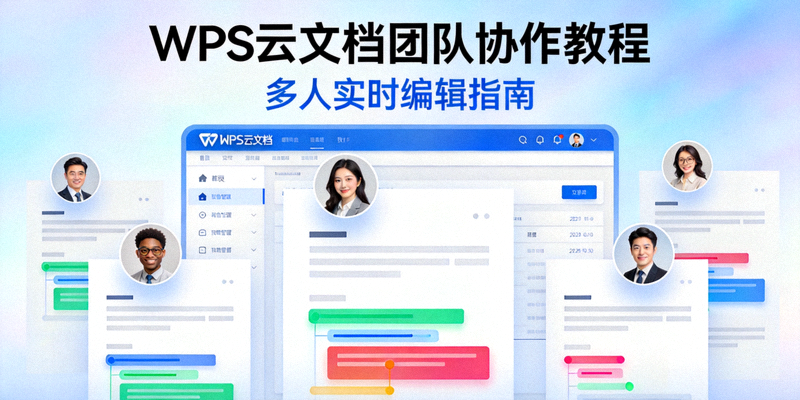 WPS云文档团队协作教程封面图：展示多人同时在线编辑文档的协作界面